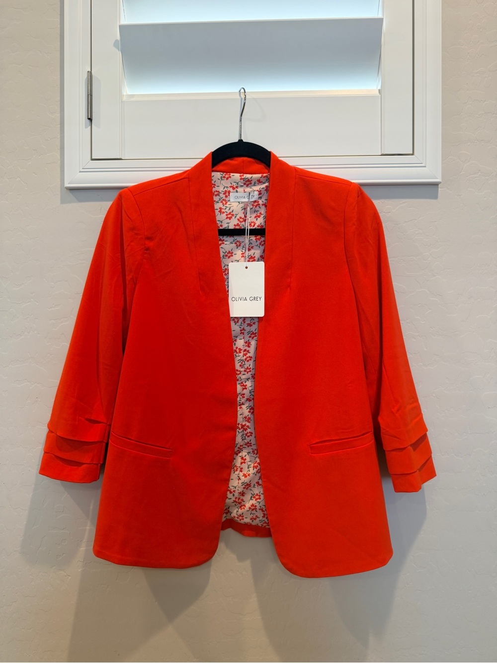 Olivia Grey Women's Bright Orange Open-Front Blazer. NWT